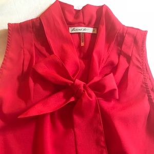 Red Blouse with Bow Detail